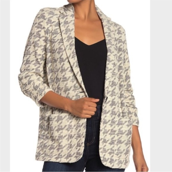 Max Studio Tweed 3/4 Ruched Sleeve Slub Knit Houndstooth Blazer M New with tags! - Picture 1 of 14